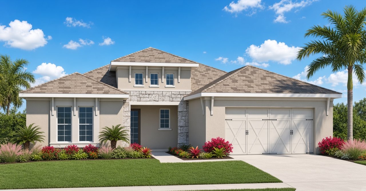 Weatherly model in Lakehouse Cove at Waterside, Sarasota, FL, built by Homes by Towne