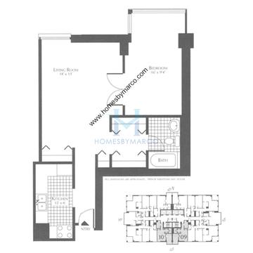 Photos of the One Bedroom 09/10 model in the Elm at Clark Condos subdivision in Chicago, IL