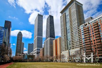 John Hancock Center building in the Streeterville neighborhood of Chicago, IL