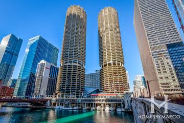 Marina City building in the River North neighborhood of Chicago, IL
