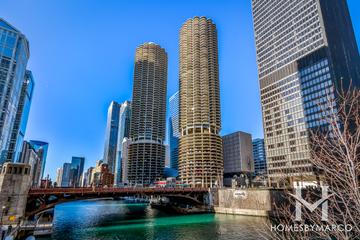 Marina City building in the River North neighborhood of Chicago, IL